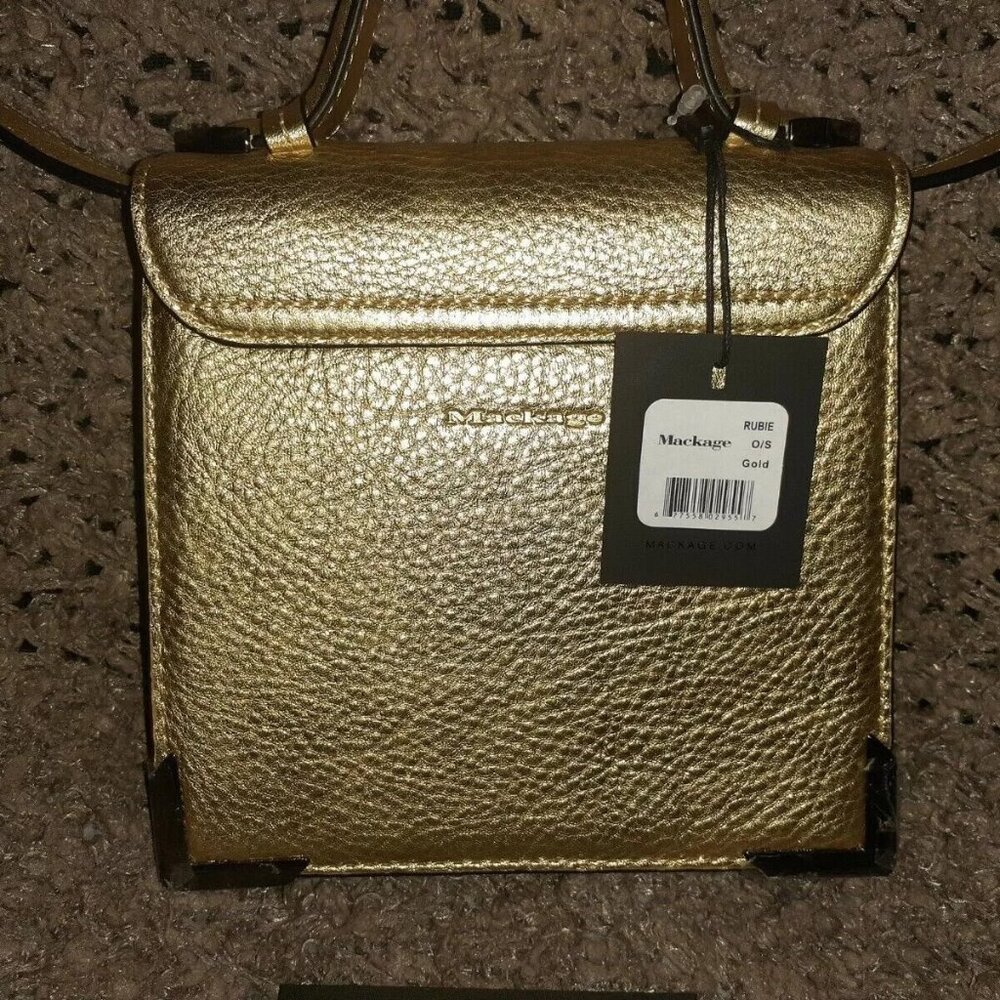 MACKAGE-RUBIE-Gold Leather-Arrow Clasped Handbag/Crossbody-NEW WITH TAG - Picture 5 of 10